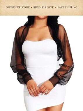 Tulle Bolero Shrug Long Sleeve Sheer Mesh Wedding Evening Cardigan